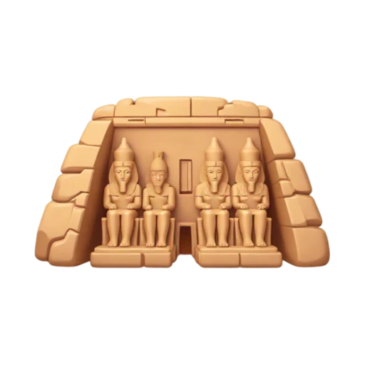 rock-cut temple facade and four seated colossal statues, depicting Abu Simbel.