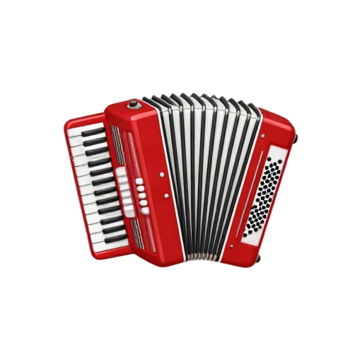 Accordion with folded black-and-white bellows and white piano keys on one side
