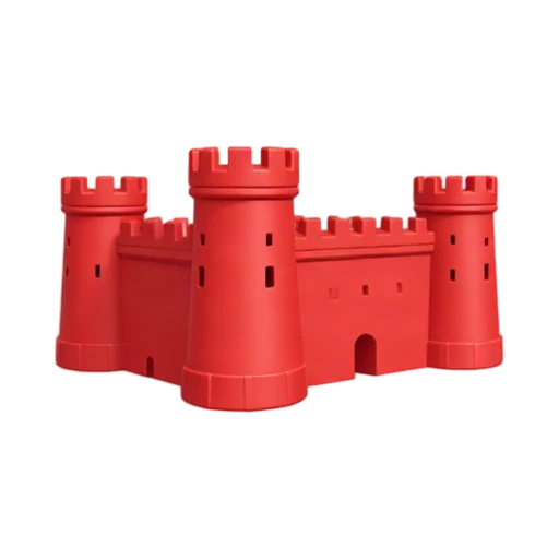 red fortress walls and square crenellated towers, depicting Alhambra.