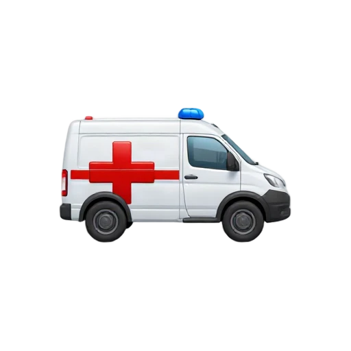 One white ambulance van with a red cross and blue roof light, no driver, shadow, or scenery.