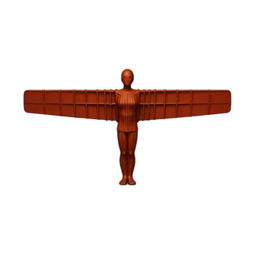 rust-colored figure and long straight wings, depicting Angel of the North.