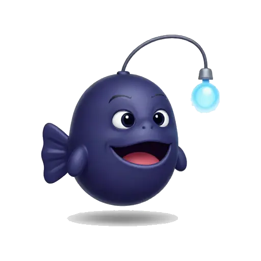 Dark anglerfish with glowing blue lure