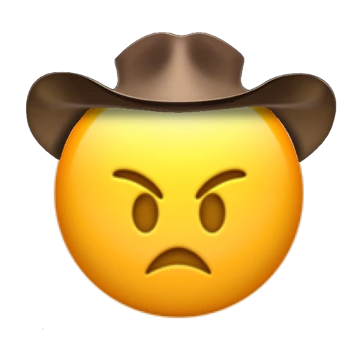 Angry Cowboy on a transparent background with a brown cowboy hat.