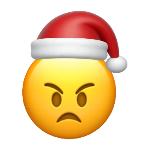 Angry emoji face wearing a red Santa hat on a transparent background.
