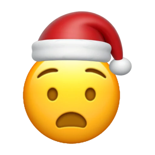 Anguished emoji face wearing a red Santa hat on a transparent background.