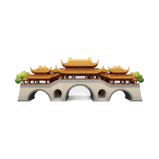 traditional covered wooden bridge and ornate golden roof, depicting Anshun Bridge Chengdu.