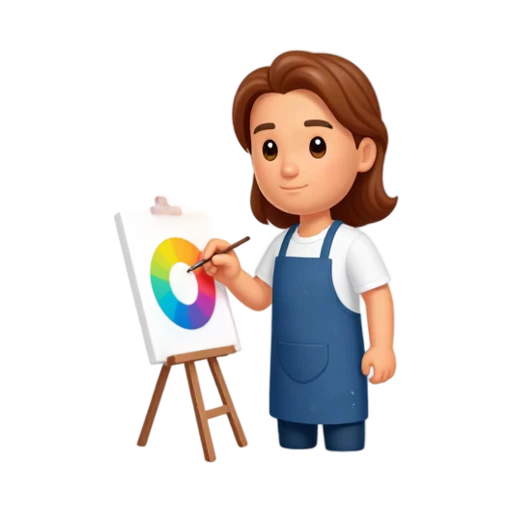 Artist with brown hair painting a small colorful canvas