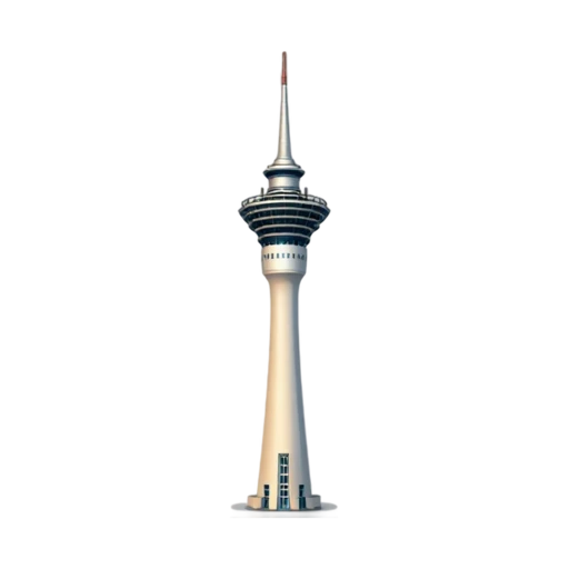 pale slender shaft and wide observation deck and needle antenna, depicting Auckland Sky Tower.
