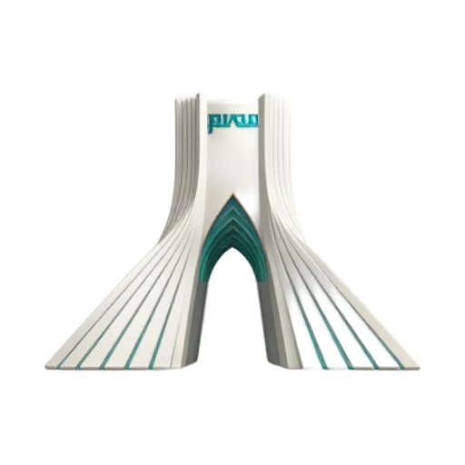 flared white stone monument and tall pointed arch opening, depicting Azadi Tower.
