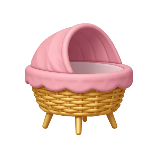 Baby bassinet with oval fabric basket, raised canopy, and short legs