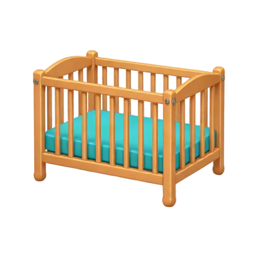 Empty baby crib with vertical safety slats and small mattress