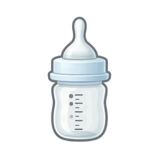 Baby bottle with silicone teat, measurement marks, and wide collar