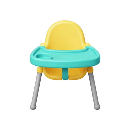 Baby high chair with feeding tray, raised seat, and four tall legs