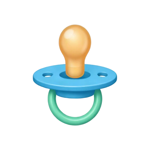Baby pacifier with rounded silicone nipple, broad shield, and ring handle