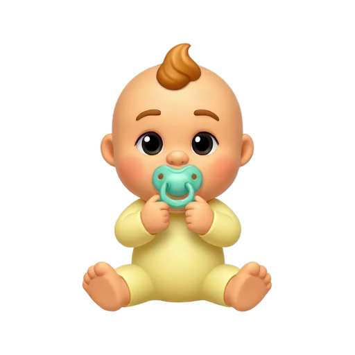 Baby in yellow onesie holding a pacifier