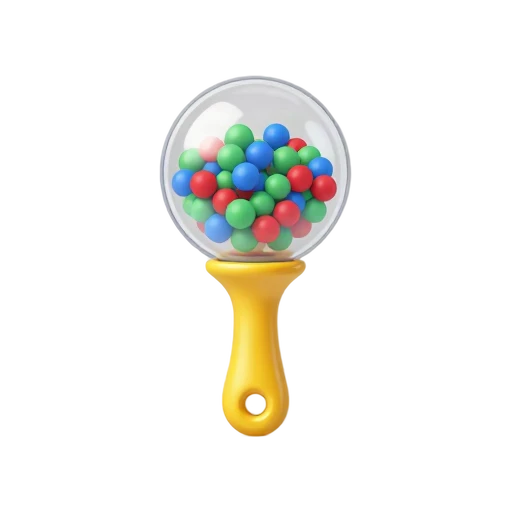 Baby rattle with rounded shaker head and short textured handle