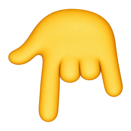 A yellow hand making a downward horns gesture, viewed from the back.