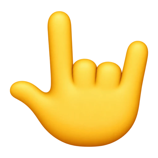 A yellow hand making an upward horns gesture, viewed from the back, with two raised middle knuckles.