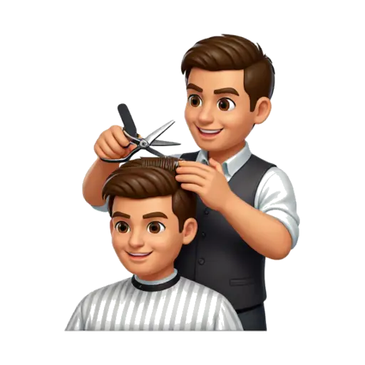 Barber using scissors and a comb to cut a teenager's hair