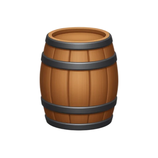 Wooden barrel with curved staves, dark metal bands, and a round lid