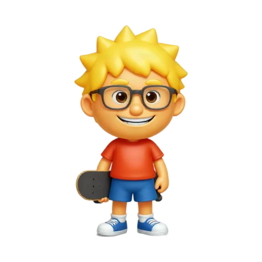 Spiky-haired cartoon boy with skateboard emoji