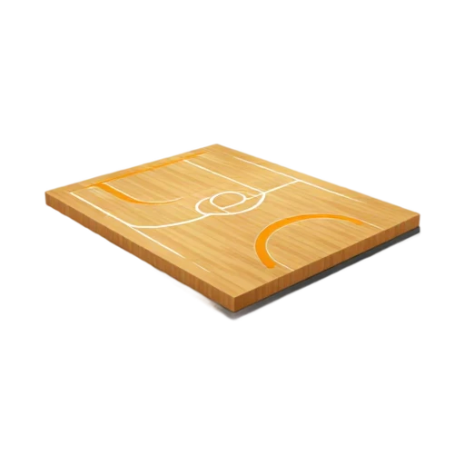Wooden basketball half court with three-point arc