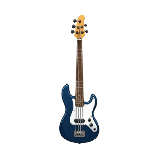 Four string blue electric bass guitar