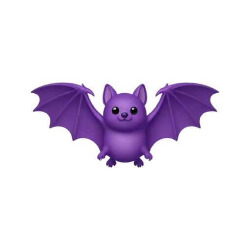 One small purple bat flying with two wings spread, pointed ears, tiny feet tucked, no moon, shadow, or scenery.