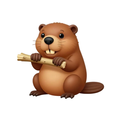 Beaver gnawing a branch with large front teeth