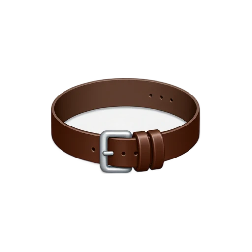 Brown leather belt curled into an open loop with silver buckle and punched holes