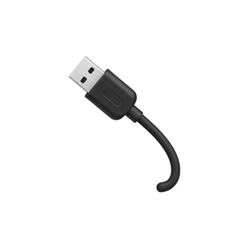 Black cable with a bent silver USB connector