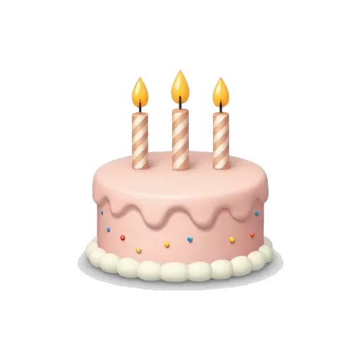 Pink birthday cake with three candles