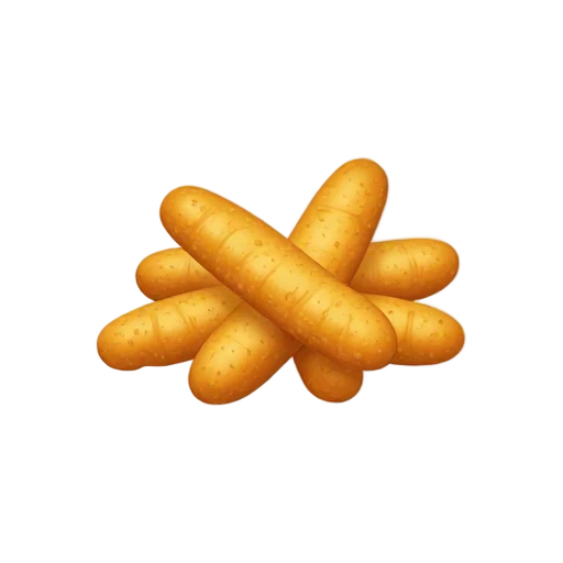 Slim curved breaded chicken fries arranged in a fan
