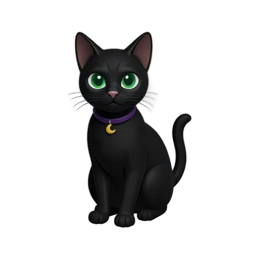 Black cat sitting with green eyes and moon charm