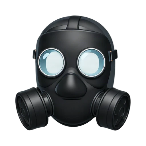 Black gas mask with two round eye lenses and side filters