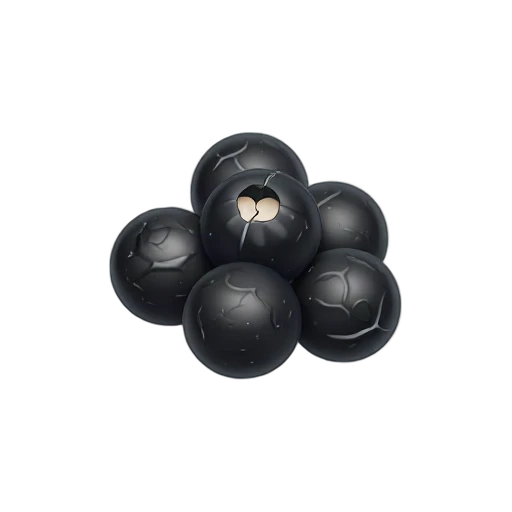 Wrinkled black peppercorns with one cracked open