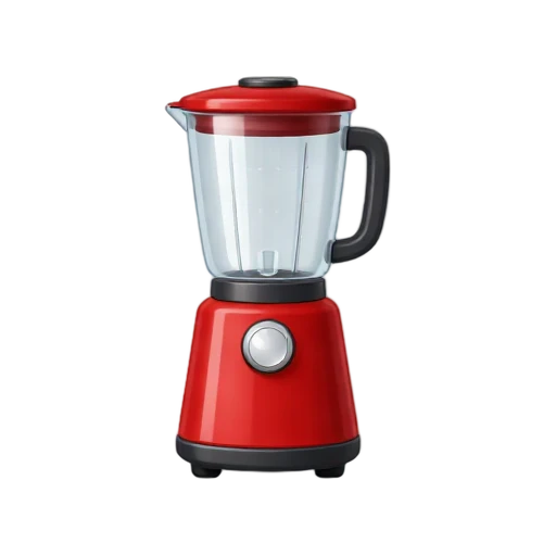 One glossy red blender with clear empty pitcher and black base, no counter, shadow, or scenery.