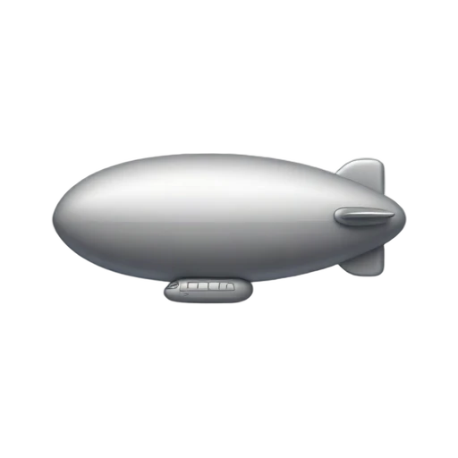 Blimp with long silver oval envelope and small passenger gondola underneath