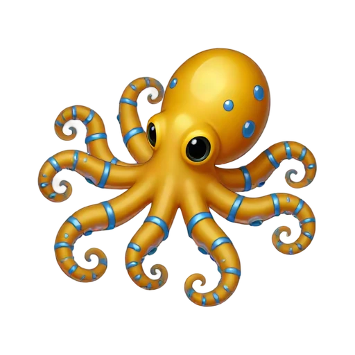 Golden blue-ringed octopus with eight curling arms