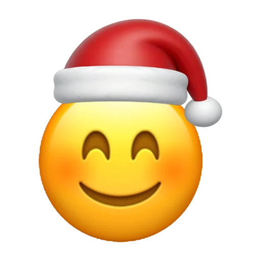 Blushing emoji face wearing a red Santa hat on a transparent background.
