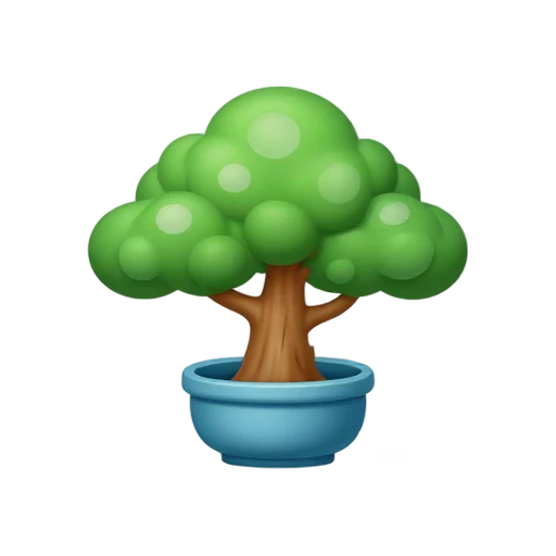 One small bonsai tree with a rounded cloudlike green canopy, twisting brown trunk, and shallow blue ceramic pot, no table, garden, shadow, or scenery.