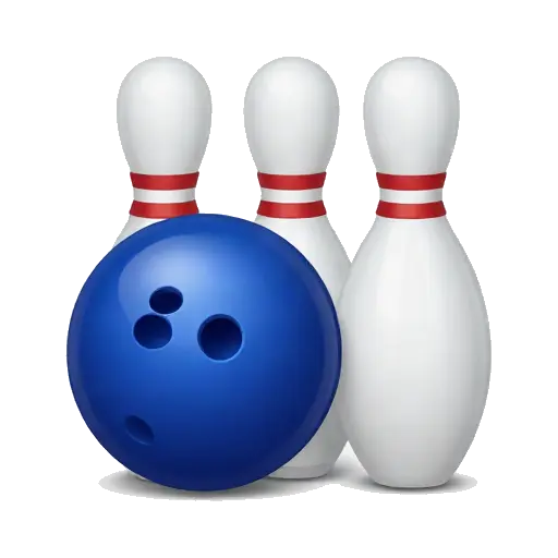Blue bowling ball with three pins