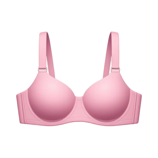 Pink bra with two curved cups, shoulder straps, and side band