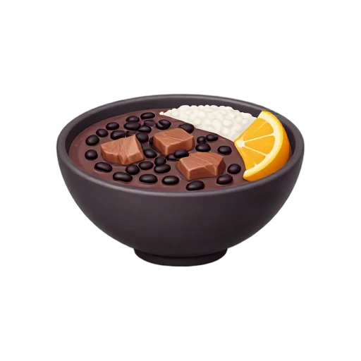 Bowl of Brazilian feijoada black bean stew with rice and orange