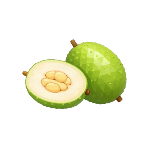 Round green breadfruit with cream cut interior