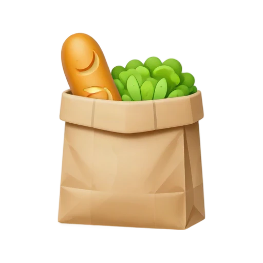 Kraft paper grocery bag with a baguette and greens visible