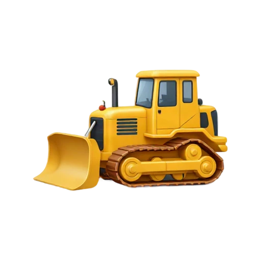 Bulldozer with wide curved front blade and two continuous caterpillar tracks