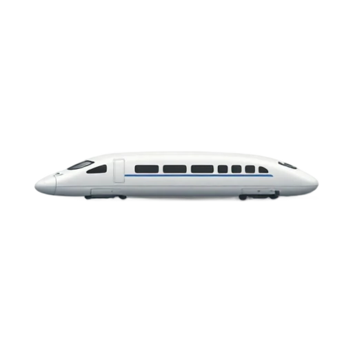 Bullet Train with long pointed aerodynamic nose and white streamlined train body