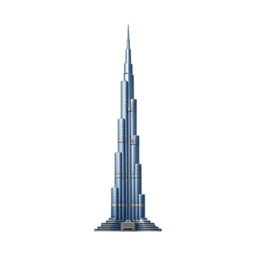Burj Khalifa skyscraper with tiered setbacks and tall spire