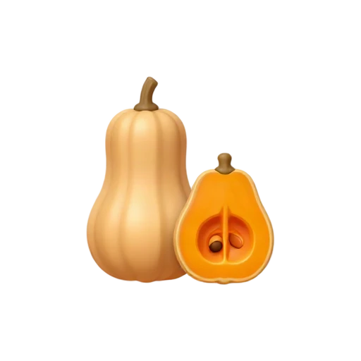 Butternut squash cut lengthwise with orange flesh and seeds
